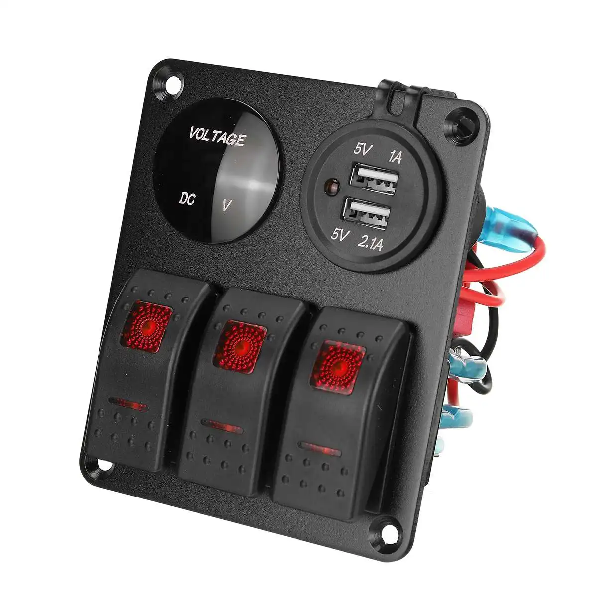 Marine Boat Car RV LED 3 Gang Rocker Toggle Switch Control Panel 12V with 3.1A Dual USB Charger and Digital Display Voltmeter
Marine Boat Car RV LED 3 Gang Rocker Toggle Switch Control Panel 12V with 3.1A Dual USB Charger and Digital Display Voltmeter