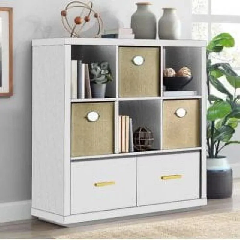 

Better Homes & Gardens Steele 6 Cube Storage Bookcase Organizer with Drawers and 2 shelves , White Finish