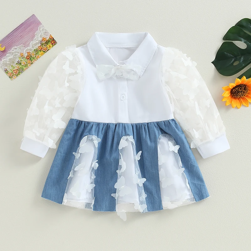 Kid Baby Girls Mesh Denim Patchwork Dress 3D Butterfly Pattern Applique Turn-down Collar Long Sleeve Lapel A-Line Sheer Dress
Kid Baby Girls Mesh Denim Patchwork Dress 3D Butterfly Pattern Applique Turn-down Collar Long Sleeve Lapel A-Line Sheer Dress