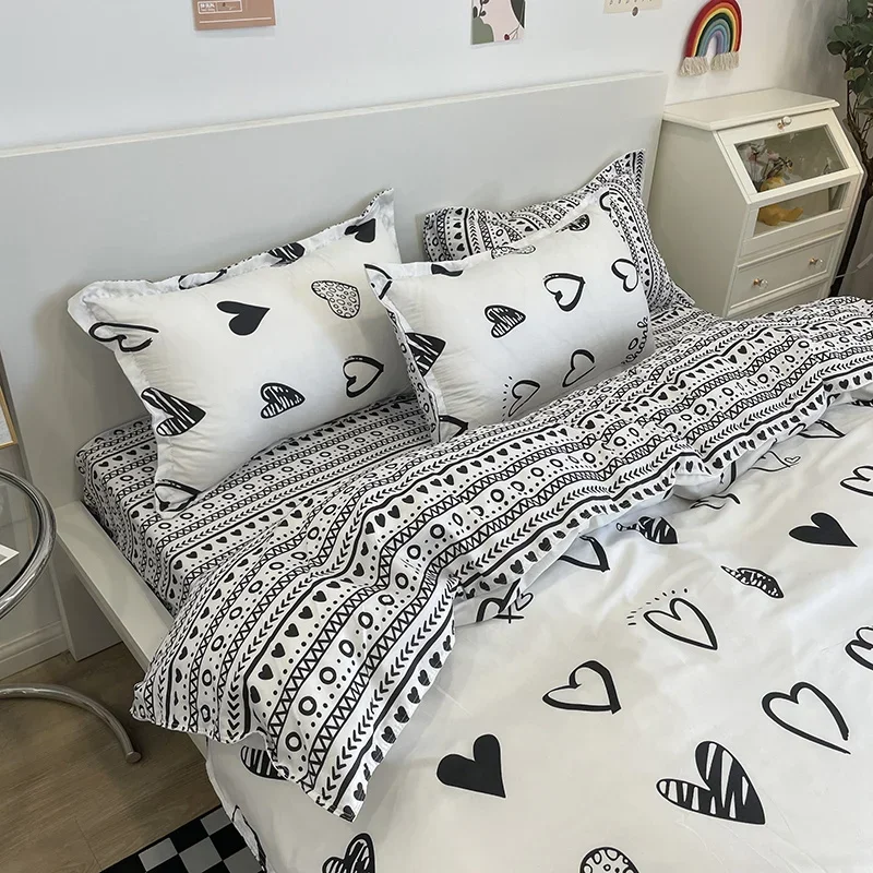 

White Bedding Sets Beautiful Quilt Cover Pillowcase Bed Flat Sheets Cute Duvet Cover Sets Twin Double Single King Bedclothes