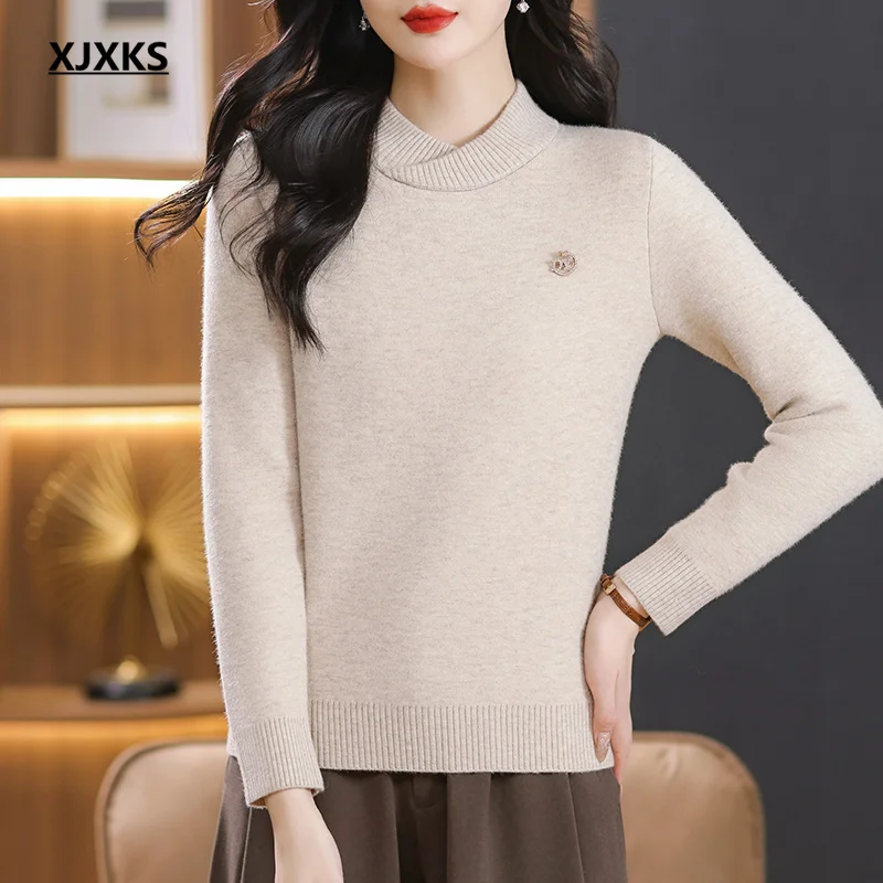 

XJXKS Women's Turtleneck Sweater 2024 Winter New Wool Knit Pullover High-end Comfortable Padded Thickened Warm Knitwears
