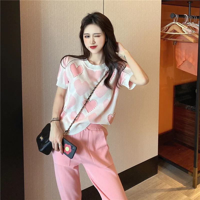 Women Summer Love Heart Loose O-neck Pullovers Cute All-Match Leisure Jumpers New Jacquard Beaded Short-sleeved Knitted Sweaters
Women Summer Love Heart Loose O-neck Pullovers Cute All-Match Leisure Jumpers New Jacquard Beaded Short-sleeved Knitted Sweaters