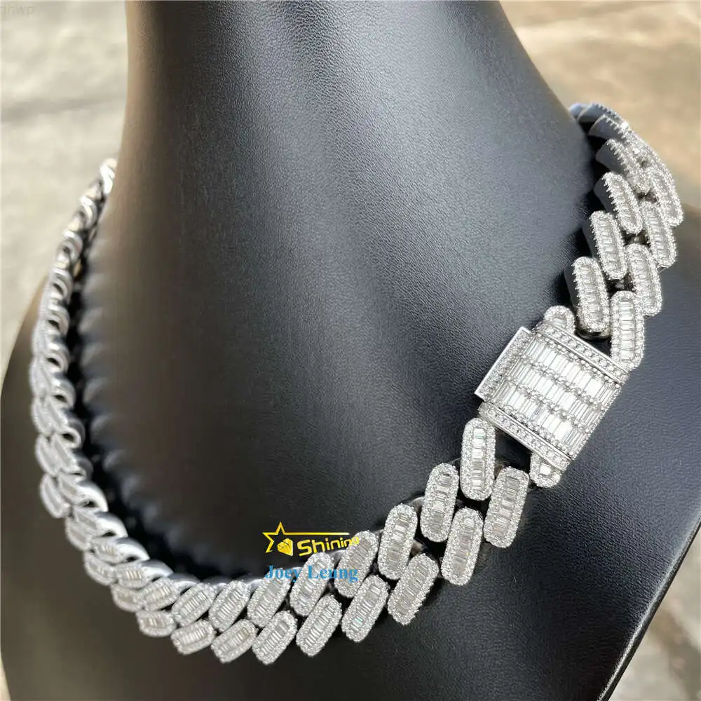 

Pass Diamond Tester Hip Hop Jewelry Silver 925 Necklace Vvs Moissanite Diamond Solid Iced Out Cuban Link Chain