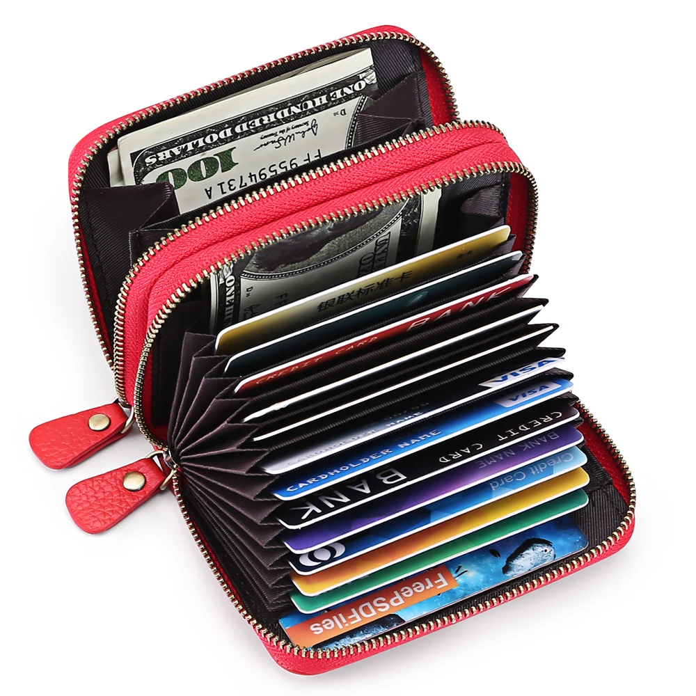 

Genuine Leather Double Layer Zipper Women's Wallet RFID Blocking Organ Card Bag Credit Card Holder Coin Purse Wallets for Women