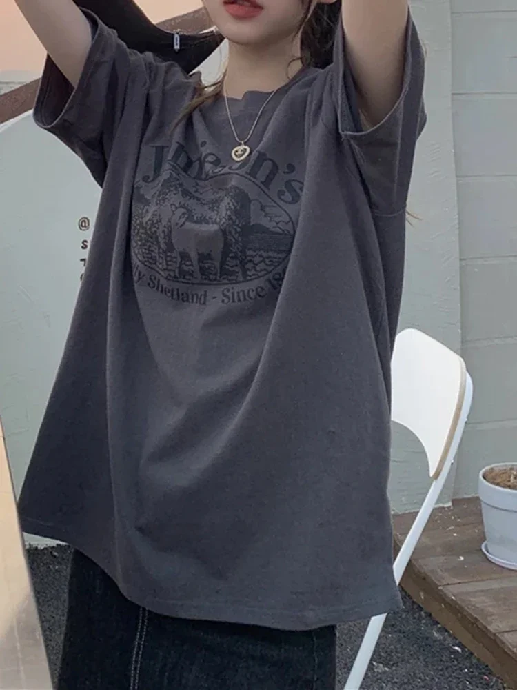 Gray Short Sleeve Tees Female Harajuku Streetwear T-shirts Summer O-Neck Cartoon Printed T-shirt Casual T Shirt Woman Chicly
Gray Short Sleeve Tees Female Harajuku Streetwear T-shirts Summer O-Neck Cartoon Printed T-shirt Casual T Shirt Woman Chicly