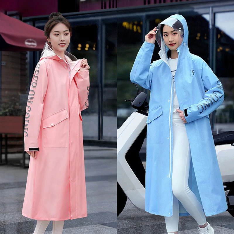 

Women Long Hooded Raincoat Thickened Motorcycle Raincoat Waterproof Poncho Adult Outdoor Hiking Rain Coat Tour Camping Supplies