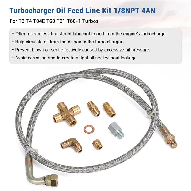 VR - 1/8 NPT 4AN Turbo Oil Feed Line Drain Kit for T3 T4 T3/T4 T04E T70 T66 T67 Gt35 Gt45 VR-TOL33 |