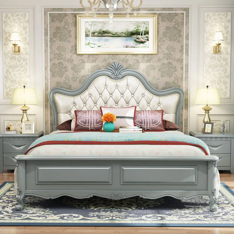 

Royal European Double Bed Modern Whitr Wood Headboard Twin Double Bed Girl Sleeping Letti Matrimoniali Bedroom Furniture