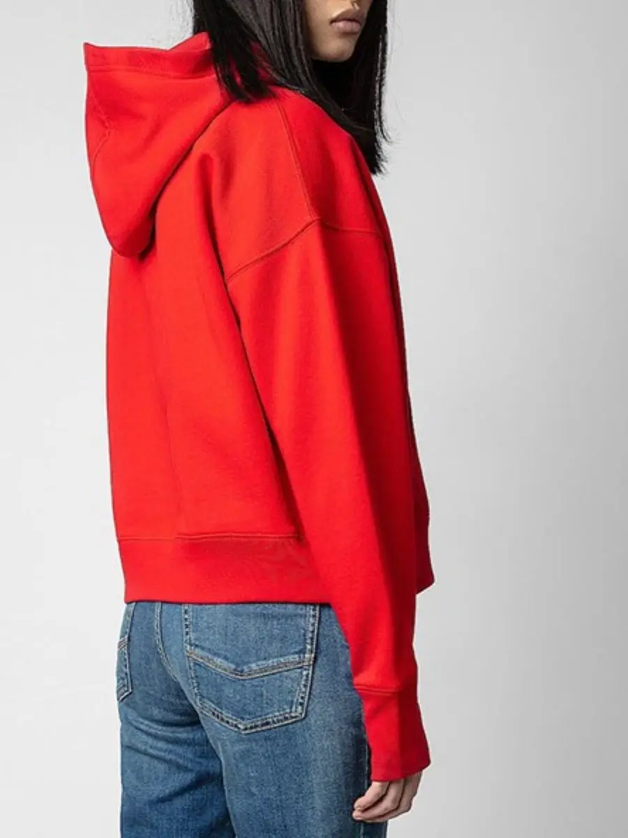 Women Red Hoodies Buttons Rhinestone Decoration Letter Print Long Sleeve Hooded Sweatshirt with Pocket
Women Red Hoodies Buttons Rhinestone Decoration Letter Print Long Sleeve Hooded Sweatshirt with Pocket
