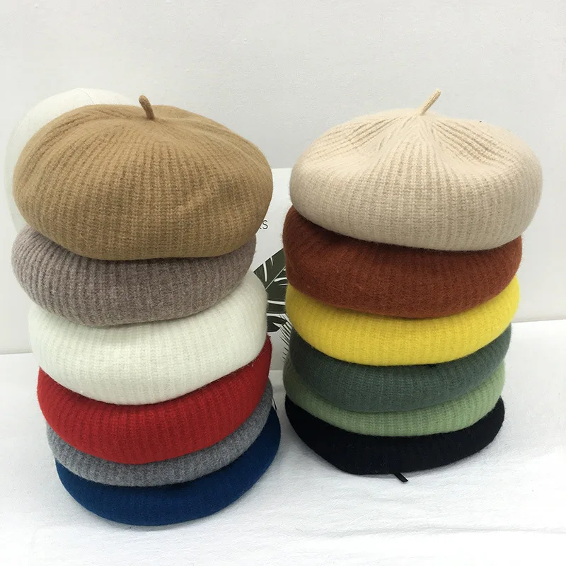 

Beret Beanie Cap New Autumn Winter Knit Pumpkin Hat women's Personality Chirp Wool Warm Fashion Painter Hats