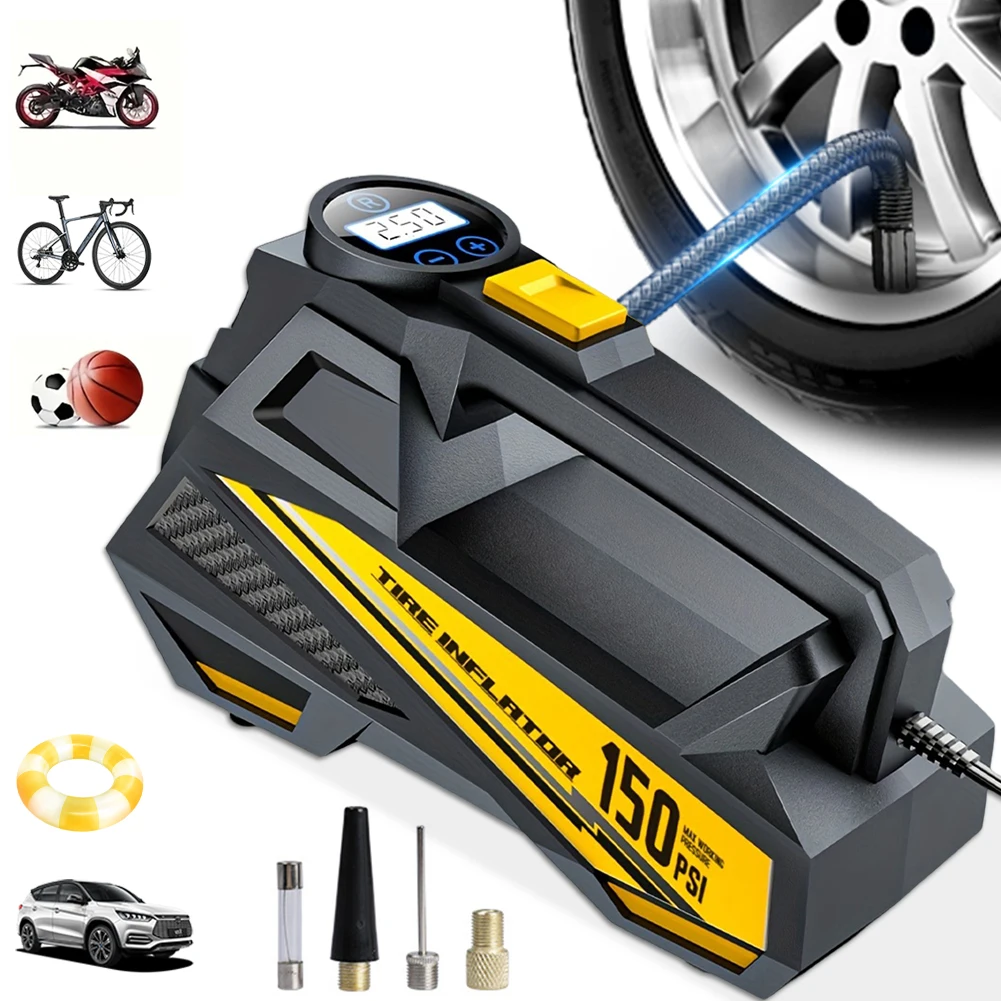Inflador de Neumáticos Portátil de 150 PSI con Luz LED, Bomba Eléctrica Automática con Pantalla Digital para Neumáticos de Automóvil Inflador de Neumáticos Portátil de 150 PSI con Luz LED, Bomba Eléctrica Automática con Pantalla Digital para Neumáticos de Automóvil