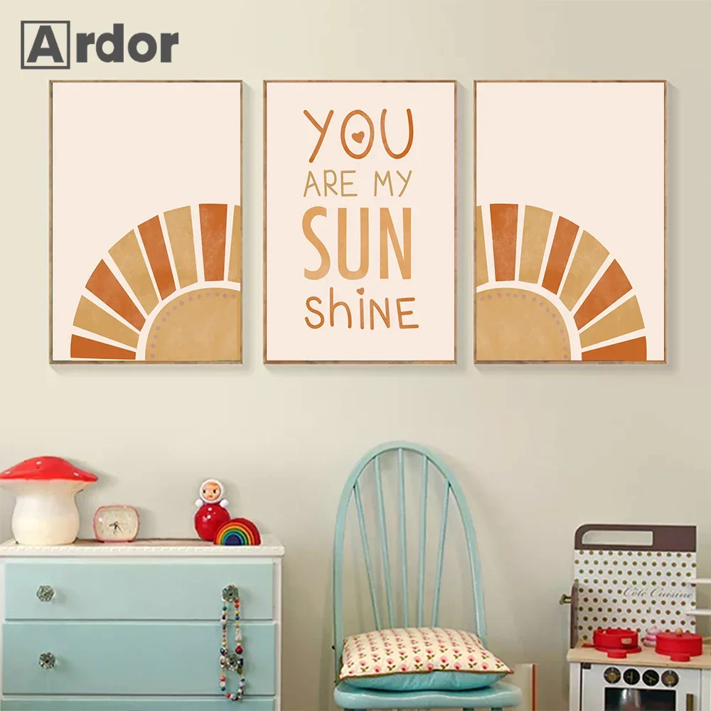 

Boho Rainbow Sun Quotes Nursery Canvas Painting Poster Nordic Wall Art Print Cartoon Art Pictures Baby Girl Kids Room Home Decor