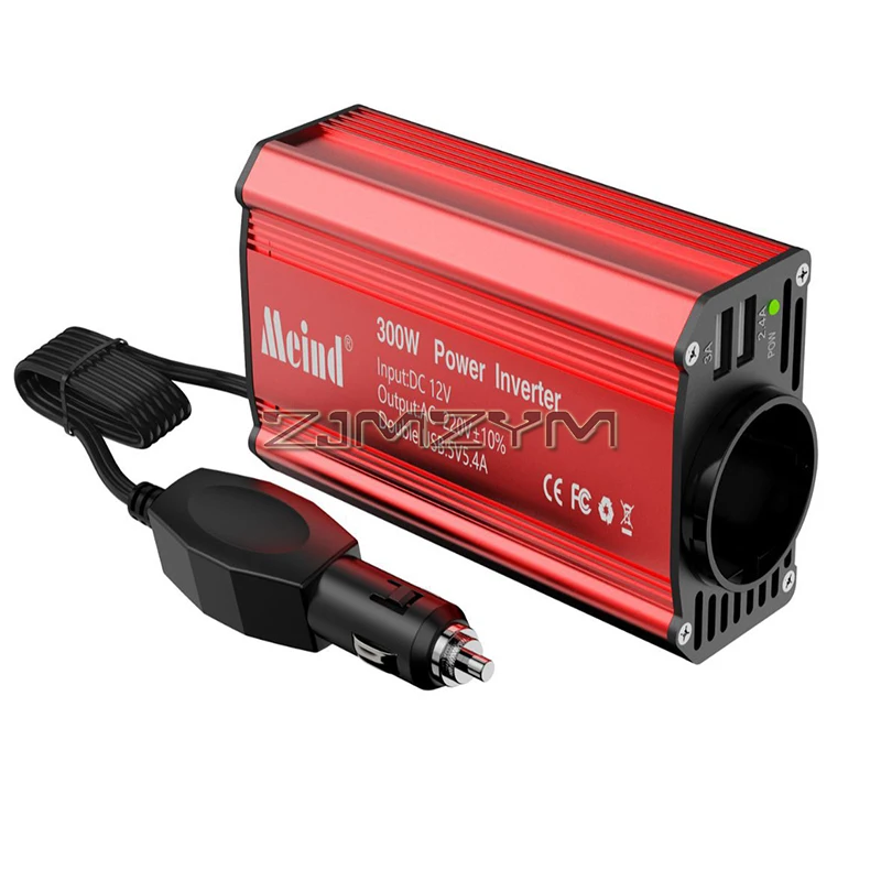 

Car Power Inverter 300W DC 12V to AC 220V Car Charger Adapter with AC Outlet, 2 USB Ports Charger Quick Charging 3.0 for Phones