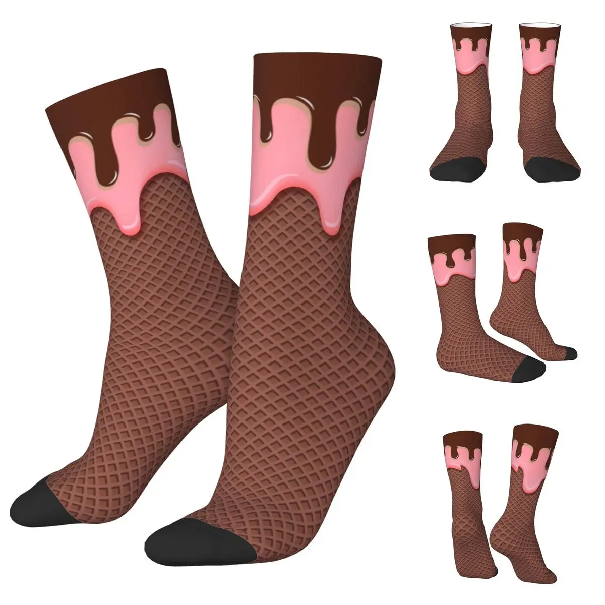 

Ореховые шоколадные мороженое вафельные 7 мужские женские носки, ветрозащитный красивый принт подходит для всех сезонов одевание подарки