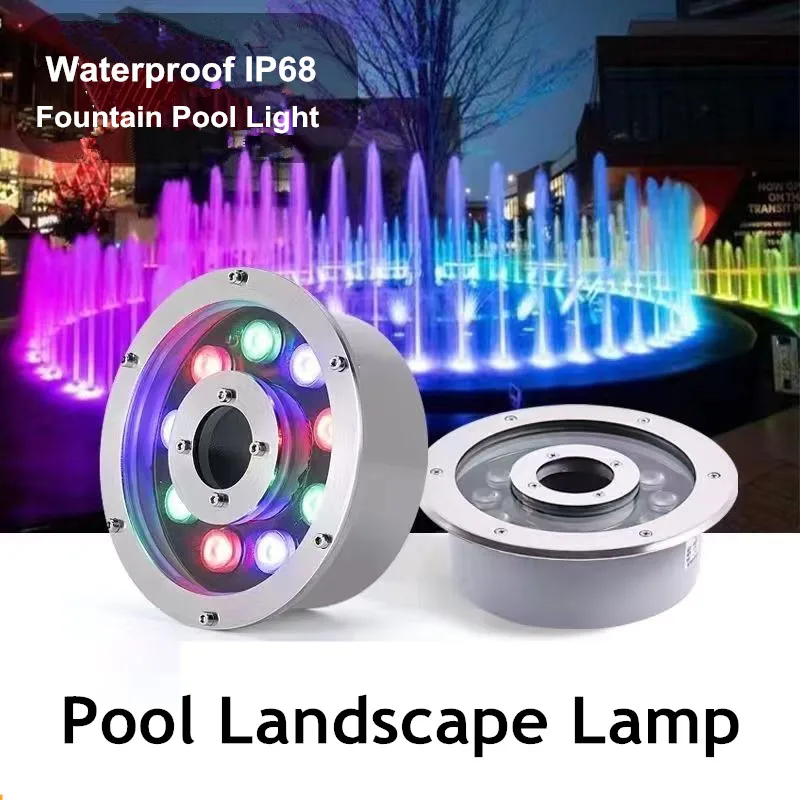 

LED Colorful Fountain Pool Light RGB Waterproof IP68 Underwater Lamp 12V/24V 6W/9W/12W/18W/ Swimming Pool Landscape Lighting