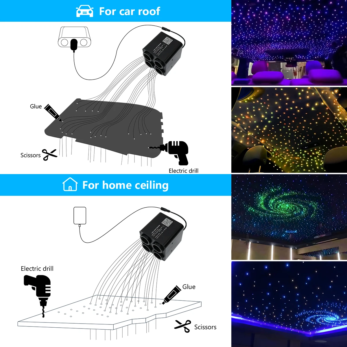 36w fiber optic flashing light, 4 colors, starry sky light, app remote control, car home fiber optic light RGBW, starry sky deco 36w fiber optic flashing light, 4 colors, starry sky light, app remote control, car home fiber optic light RGBW, starry sky deco