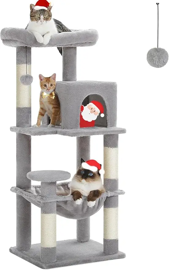 

PETEPELA 45.7" Cat Tree for Indoor Cats, 5-Level Cat Tower for Large Cats with Metal Frame (17.3"x15.3") Large Hammock, Cat Cond