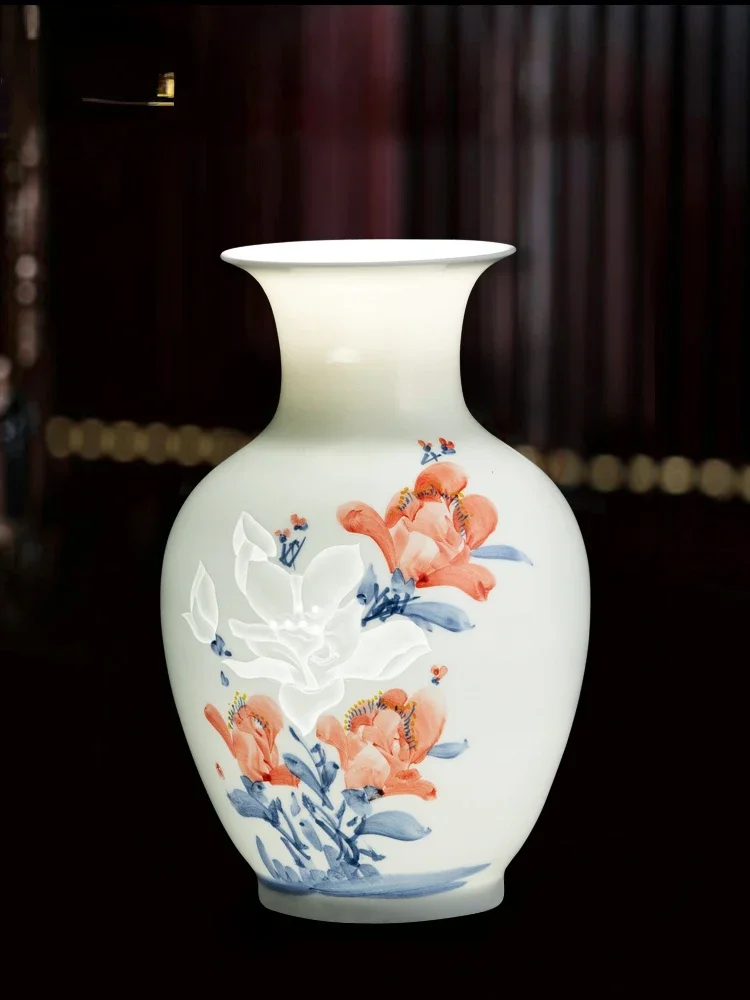 

Керамическая ваза Цзиндэчжэнь, украшение, ручная роспись, китайский обеденный стол, гостиная, кабинет, антикварная полка, Цветочная композиция