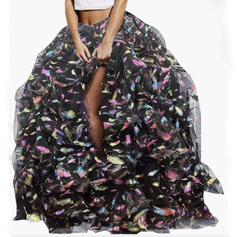 Colorful Feather PatternTulle Skirt Long Sexy Side Split Women Skirt For Photo Shoots Birthday Skirt Ranbow Color
Colorful Feather PatternTulle Skirt Long Sexy Side Split Women Skirt For Photo Shoots Birthday Skirt Ranbow Color