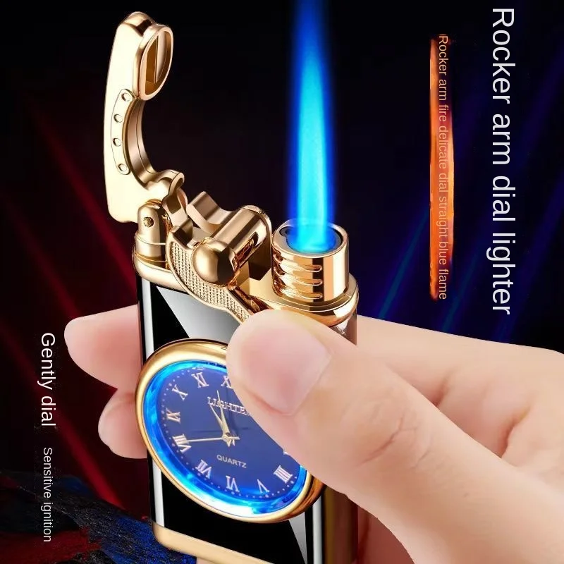 With watch windproof inflatable personalized real dial straight to the blue flame open flame lighter
With watch windproof inflatable personalized real dial straight to the blue flame open flame lighter