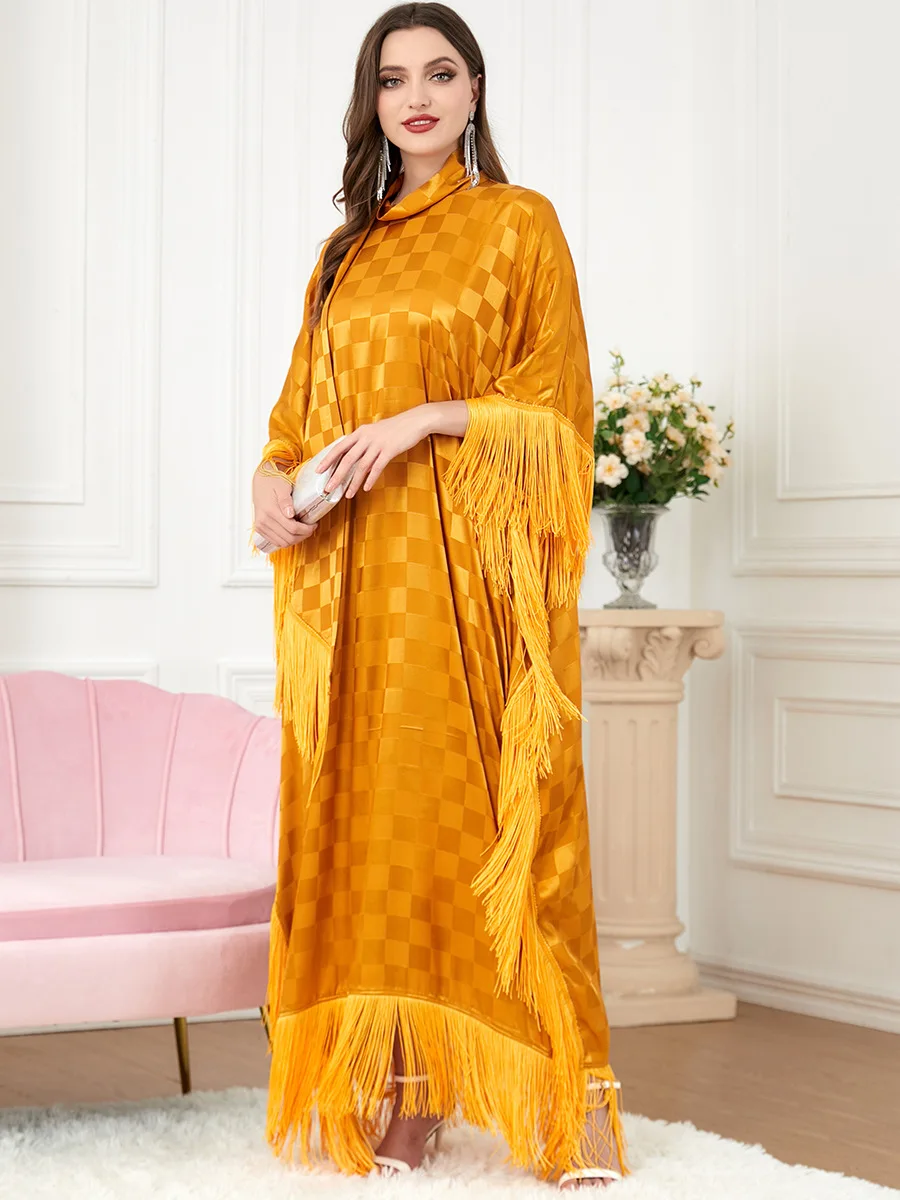 Party Dress Muslim Abayas For Women Dubai 2023 Tassel Bat Sleeve Plaid Long Dresses Morocco Kaftan Women's Ramadan Caftan Robe
Party Dress Muslim Abayas For Women Dubai 2023 Tassel Bat Sleeve Plaid Long Dresses Morocco Kaftan Women's Ramadan Caftan Robe