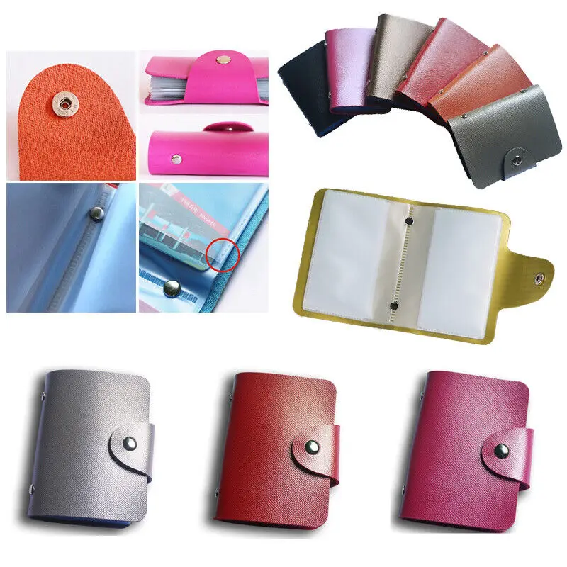 

24 Slots Bits Card Holder Bag Simple Solid Color Pocket Case Men Women Credit ID Card Organizer Leather Cardholder Wallet 2023