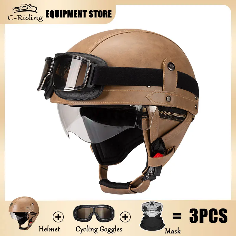 

DOT Certification Retro Motorcycle Helmets Scooter Vintage Half Face Biker Motorbike Crash Moto Helmet Casco