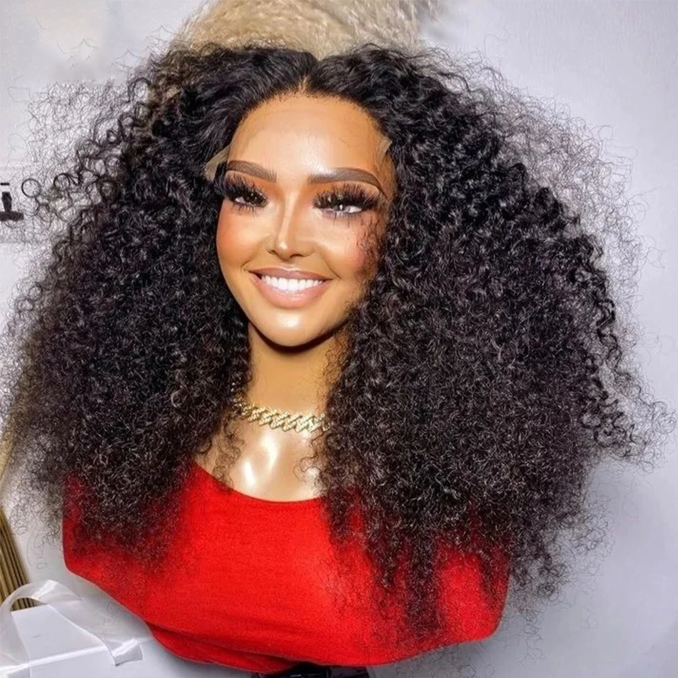 

Natural Black Soft 180Density 26Inch Long Kinky Curly Lace Front Wig For Women BabyHair Heat Resistant Glueless Preplucked Daily