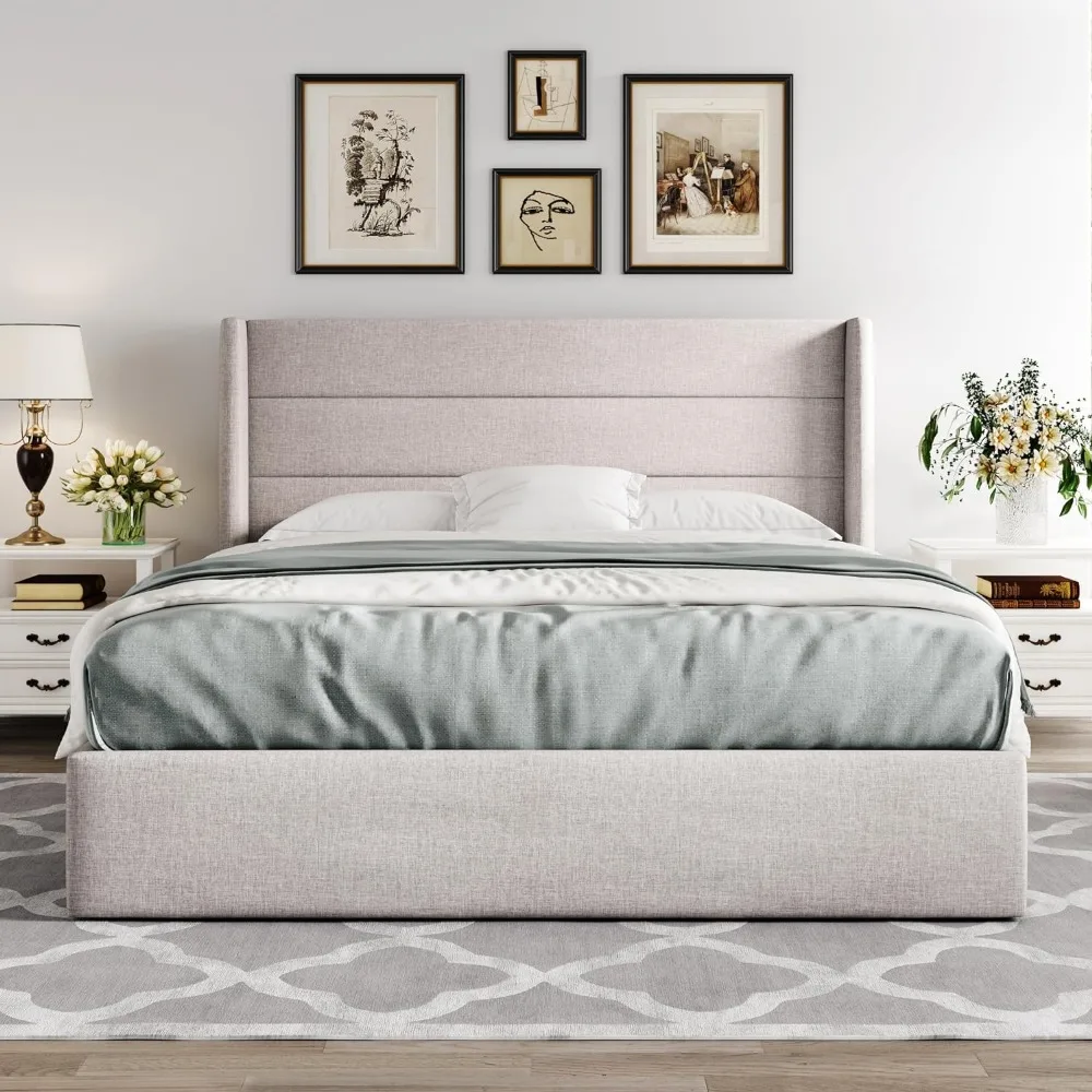 Queen Size Lift Up Storage Bed, Modern Wingback Headboard, No Box Spring Needed, Hydraulic Storage, Light Beige
Queen Size Lift Up Storage Bed, Modern Wingback Headboard, No Box Spring Needed, Hydraulic Storage, Light Beige