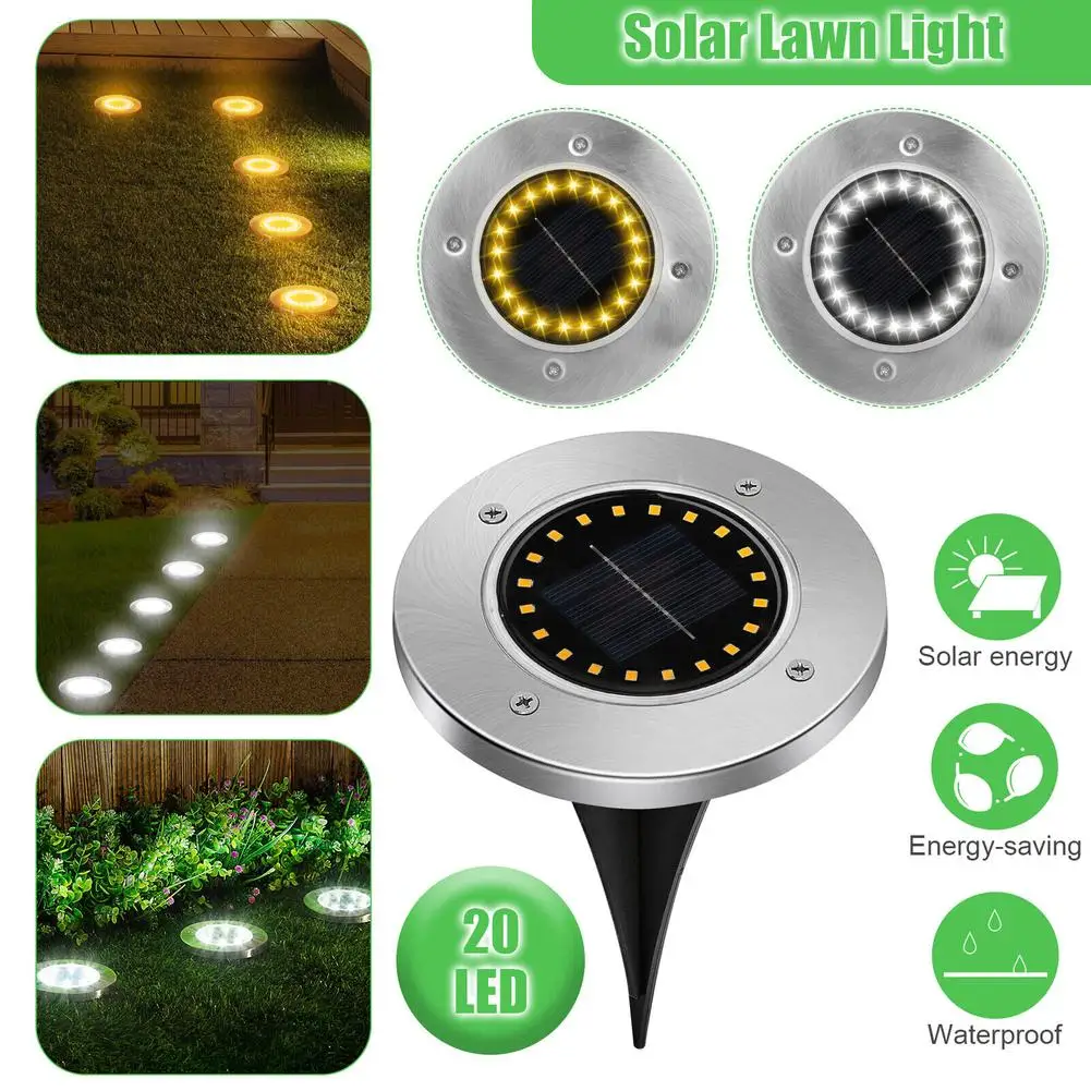 

4pcs 20 Led Underground Lights Automatic Charging Solar Buried Lamps For Lawn Garden Pathway Decor