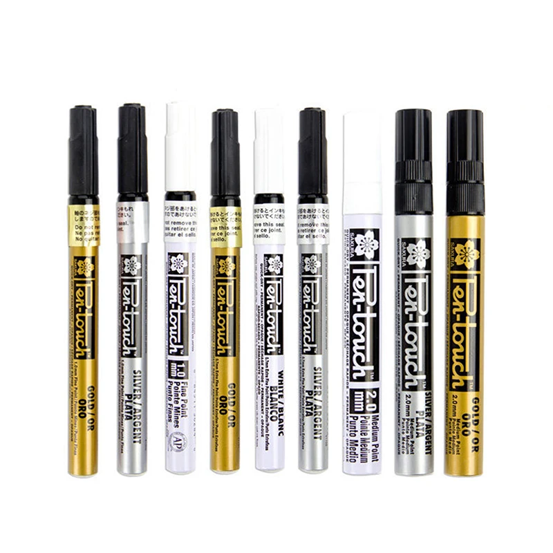 

White Silver Gold Permanent Metallic Marker Pens 0.7/1.0/2.0mm Student Sketch Graffiti Art Markers Hook Liner Pen Stationery