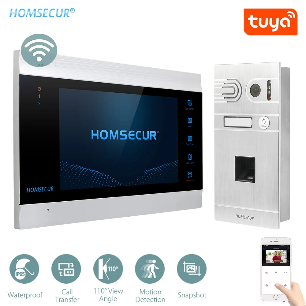 

HOMSECUR 4 Wire 7" WIFI Tuya Video Door Phone Intercom Home Waterproof Doorbell Camera 110° Fingerprint Unlock Snapshot Record