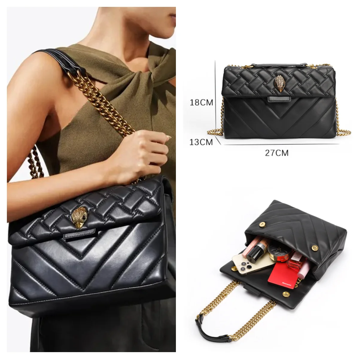 

The new luxury jewelry, the eagle head bag, KURT GEIGER, the black rhombic design, is beautiful and generous, fashionable and cl