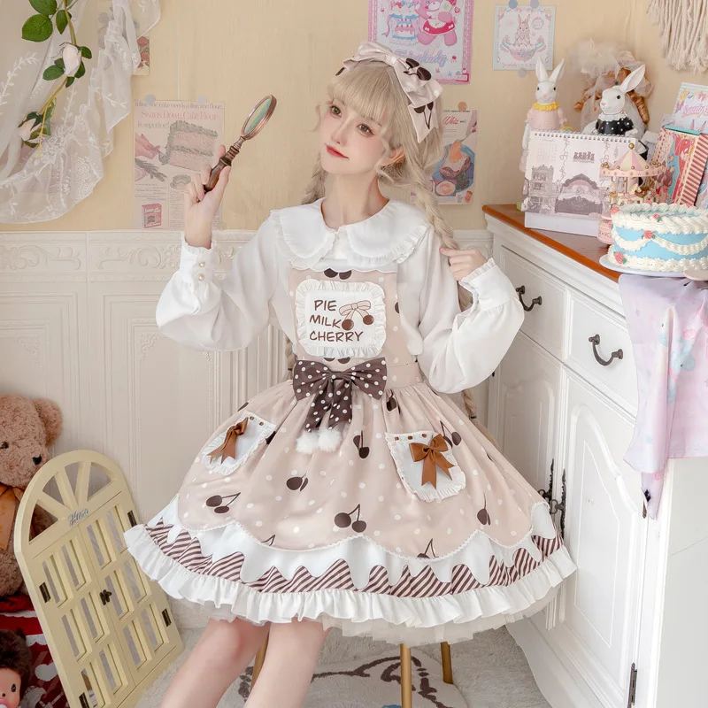 

2023 New Cherry Milk Pie Lolita Princess Dress Original Genuine Lovely Sweetened Sling Jsk Skirt Light Lo Skirt Daily Spot