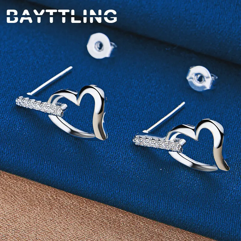 

Fine S925 Sterling Silver Earrings Fashion Heart Zircon Stud Earrings For Woman Girlfriend Wife Wedding Gift Jewelry Accessories