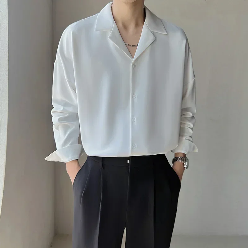 

Apricot Black White Shirt Men Fashion Social Mens Dress Shirt Korean Loose Casual Long-sleeved Shirts Mens Formal Shirt M-3XL