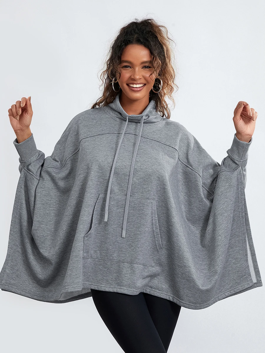 

Women’s Oversized Poncho Sweatshirts Long Sleeve Mock Neck Solid Color Pullover Tops Fall Clothes