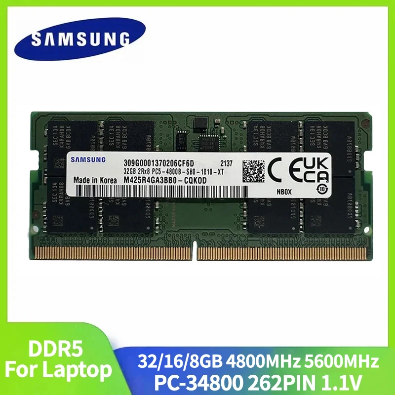 

2/1PCS Samsung Laptop Memoria DDR5 32GB 16GB 8GB Ram 4800MHz 5600MHz PC5-34800 1.1V 262 Pin for Notebook Computer RAM