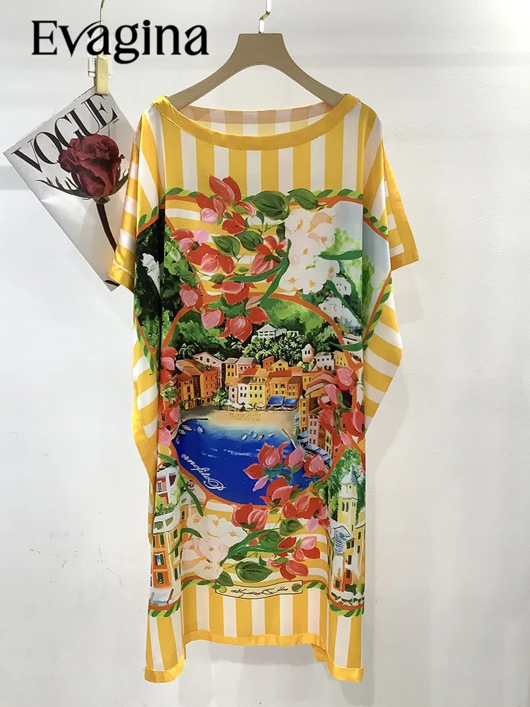 Evagina Spring/Summer Polyester Casual Fashion Yellow And White Striped Print Crew Neck Loose Dress
Evagina Spring/Summer Polyester Casual Fashion Yellow And White Striped Print Crew Neck Loose Dress