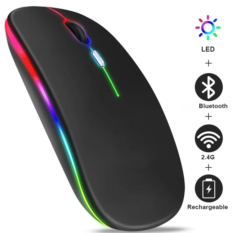

Bluetooth Wireless Mouse 2.4G Rechargeable USB Mouse Suitable For Computers Laptops Tablets Games Silent Luminous Portable Mouse