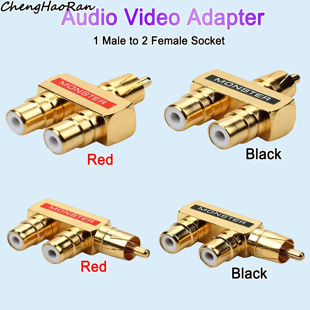 

1 Piece Pure Copper Gold Plated AV Audio Video Splitter Plug RCA adapter 1 Male to 2 Female Plug Connector