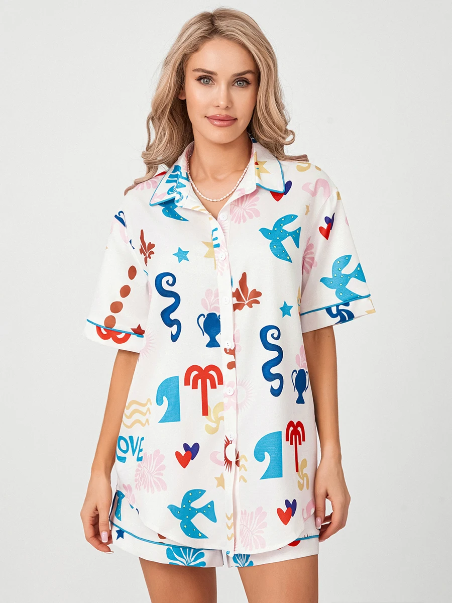 

Pyjamas Set for Women Silk Satin Two Piece Bride Pjs Set Short Sleeve Button Down Shirt and Shorts Sleepwear Loungewear