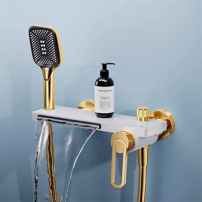 

Bath Shower Faucets Brass Hot & Cold Bathroom Mixer Taps Wall Mount Waterfall Style Black/White/Chrome/Brushed Gold New Arrivals