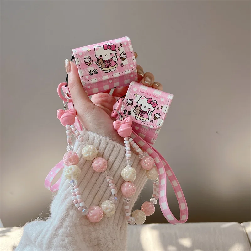 

Розовый клетчатый кожаный чехол Hello Kitty для Airpods 3, 2, 1, Pro2 Pro, футляр для зарядки, силиконовый милый чехол для наушников с аниме рисунком КТ-кота