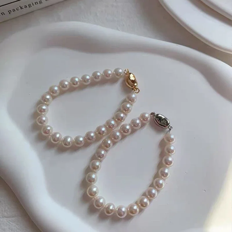 7-8MM Round Aurora White Natural Freshwater Pearl Bracelet Simple and Exquisite S925 Sterling Silver Button Women's Jewelry Gift
7-8MM Round Aurora White Natural Freshwater Pearl Bracelet Simple and Exquisite S925 Sterling Silver Button Women's Jewelry Gift