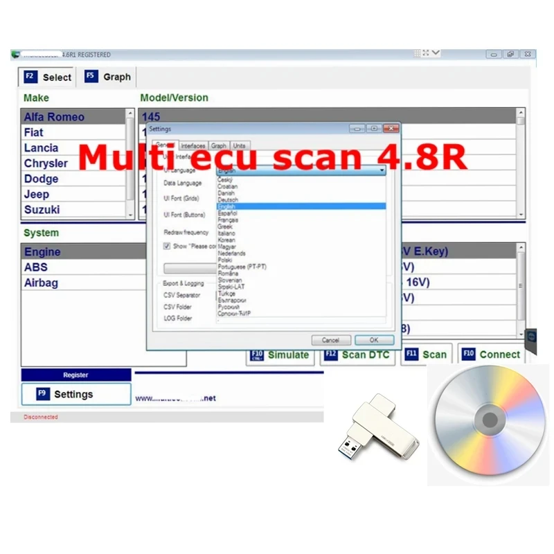 

2023 Hot Sale Multi Ecu Scan 4.8 for Fiat Connector Work With ELM327 Auto Repair software Mult/iEcu/Scan Registered Unlimited
