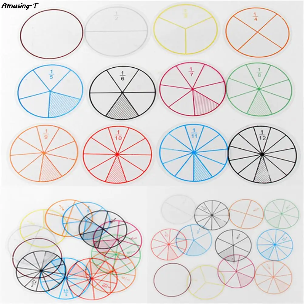 

New 12pcs hot Math Fractions Circles Toy Plastic Numbered Fractions Circles Math Chips Mathematics Number Toy Wholesale Dia. 8cm