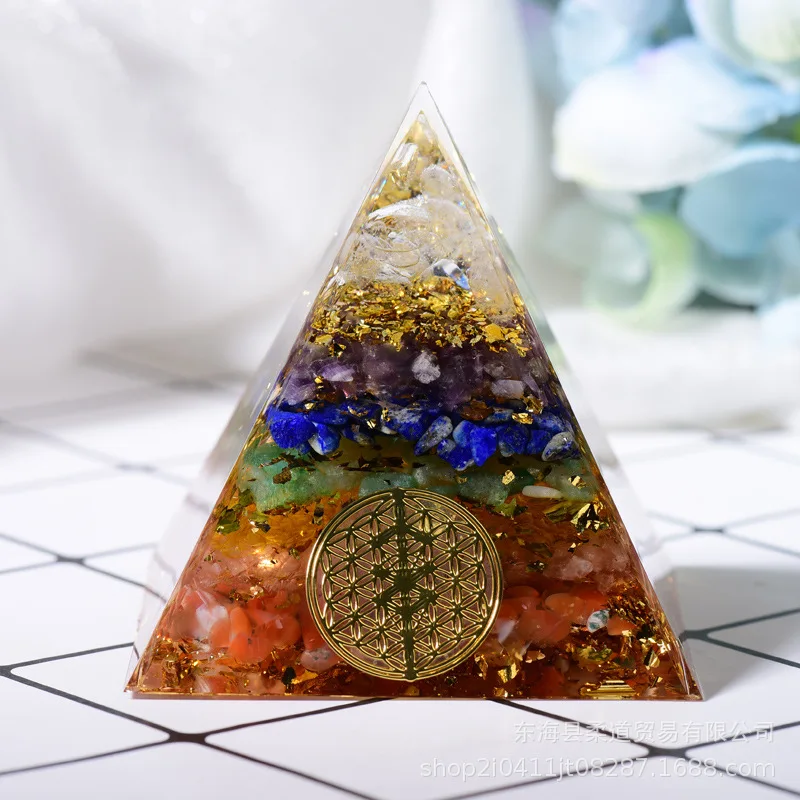 

Orgonite Seven Chakra Energy Pyramid Aura Divination Supplies Yoga Meditation Ornaments Resin Craft EMF Protection Lucky Stone