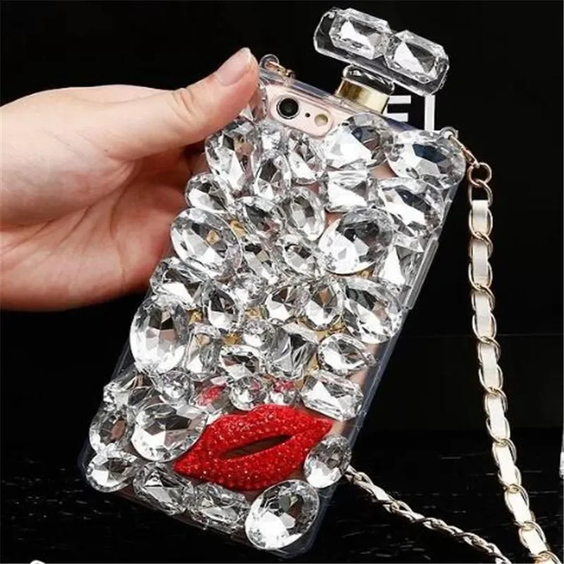 

Diamond Crystal Gem Perfume Bottle Lips and Flowers Handbag Case Cover For Samsung GalaxyS24 S20 Plus S21 S22 S23Ultra Note10 20