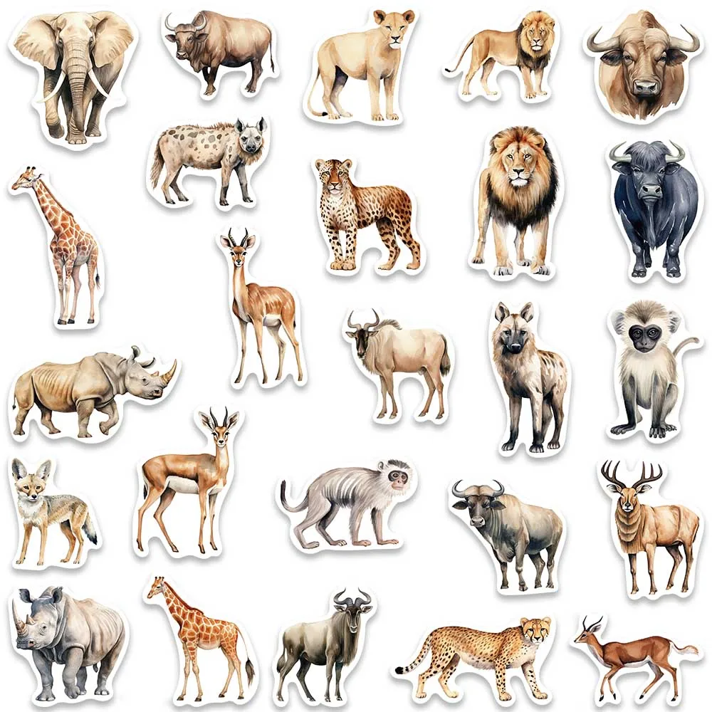 Autocollants en vinyle waterproof pour ordinateur portable, 50 pièces, stickers, mignon, dessin animé, animaux sauvages d'Afrique, pour bagages, planche à roulettes, journal intime, graffiti 4